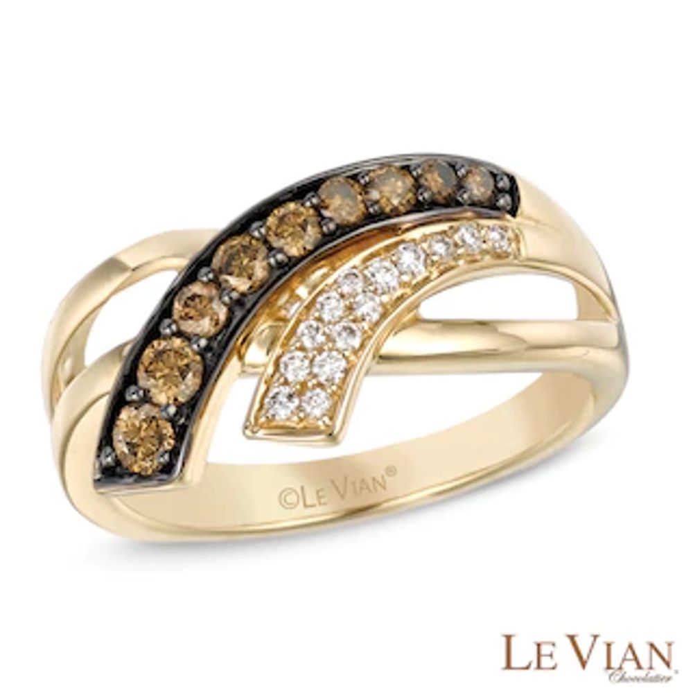 Le Vian Chocolate Diamonds® 0.40 CT. T.W. Diamond Side Sweep Ring in 14K Honey Gold™|Peoples Jewellers