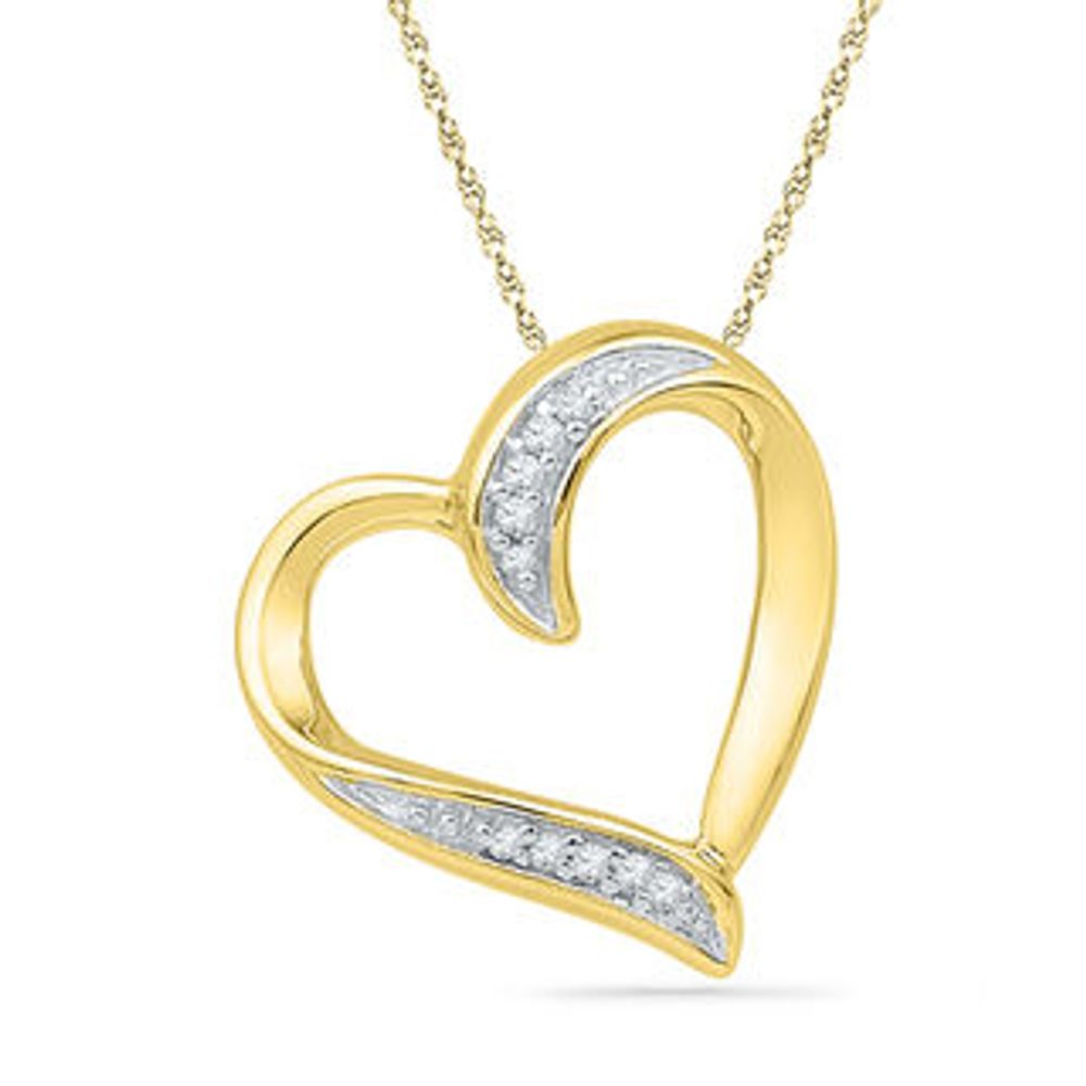 Diamond Accent Heart Locket Pendant Necklace in 10K Gold - Yellow Gold