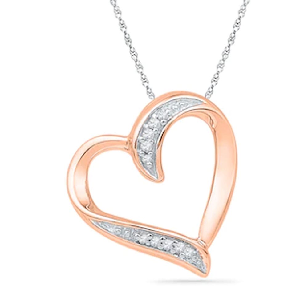 Diamond Accent Tilted Heart Pendant in 10K Rose Gold|Peoples Jewellers