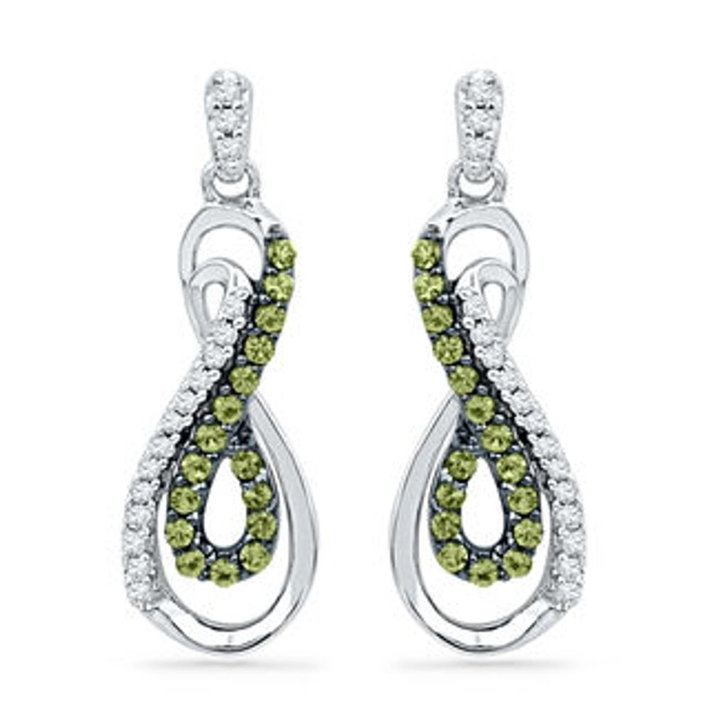 0.20 CT. T.W. Enhanced Green and White Diamond Double Infinity Drop Earrings in 10K White Gold|Peoples Jewellers