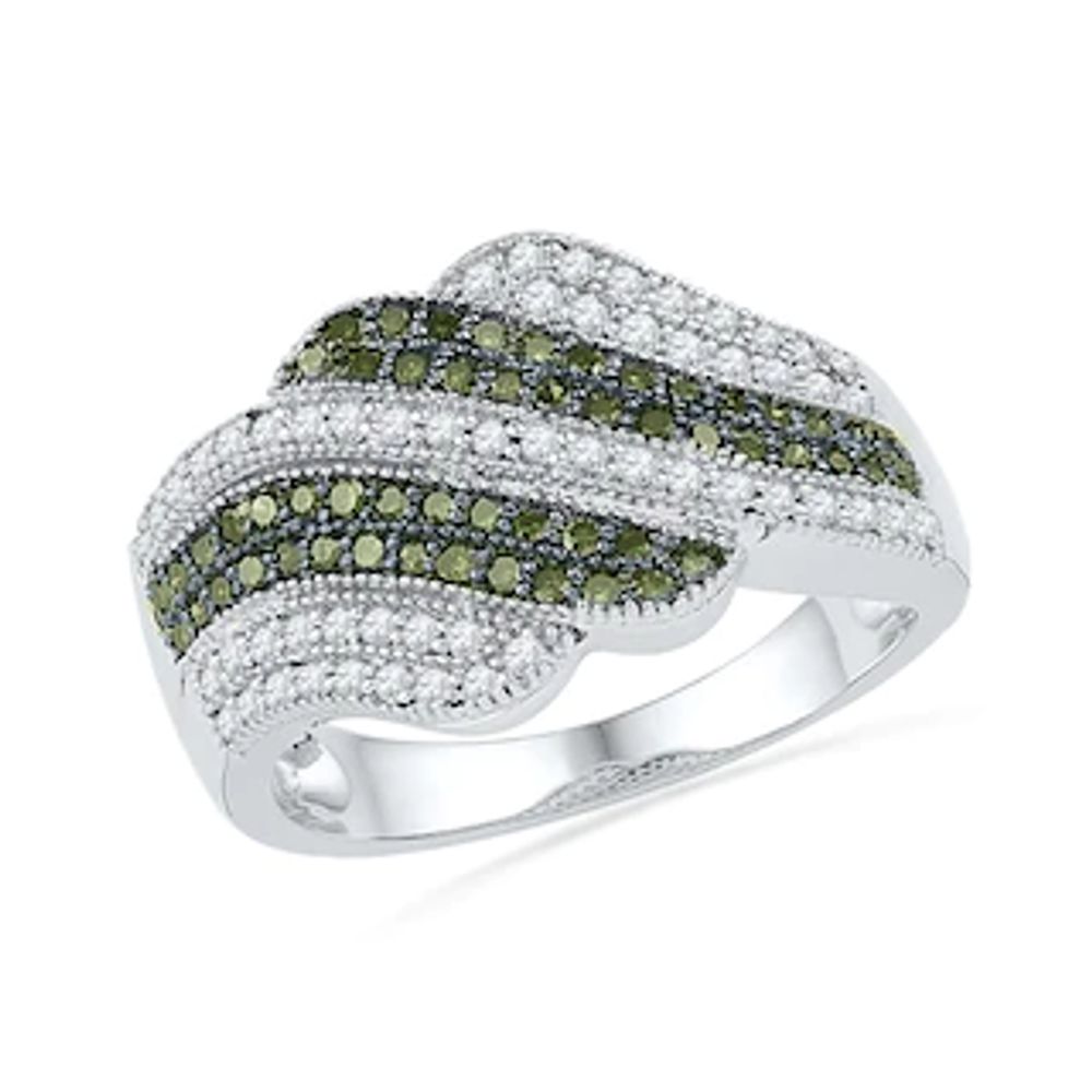0.63 CT. T.W. Enhanced Green and White Diamond Waves Anniversary Ring in 10K White Gold|Peoples Jewellers