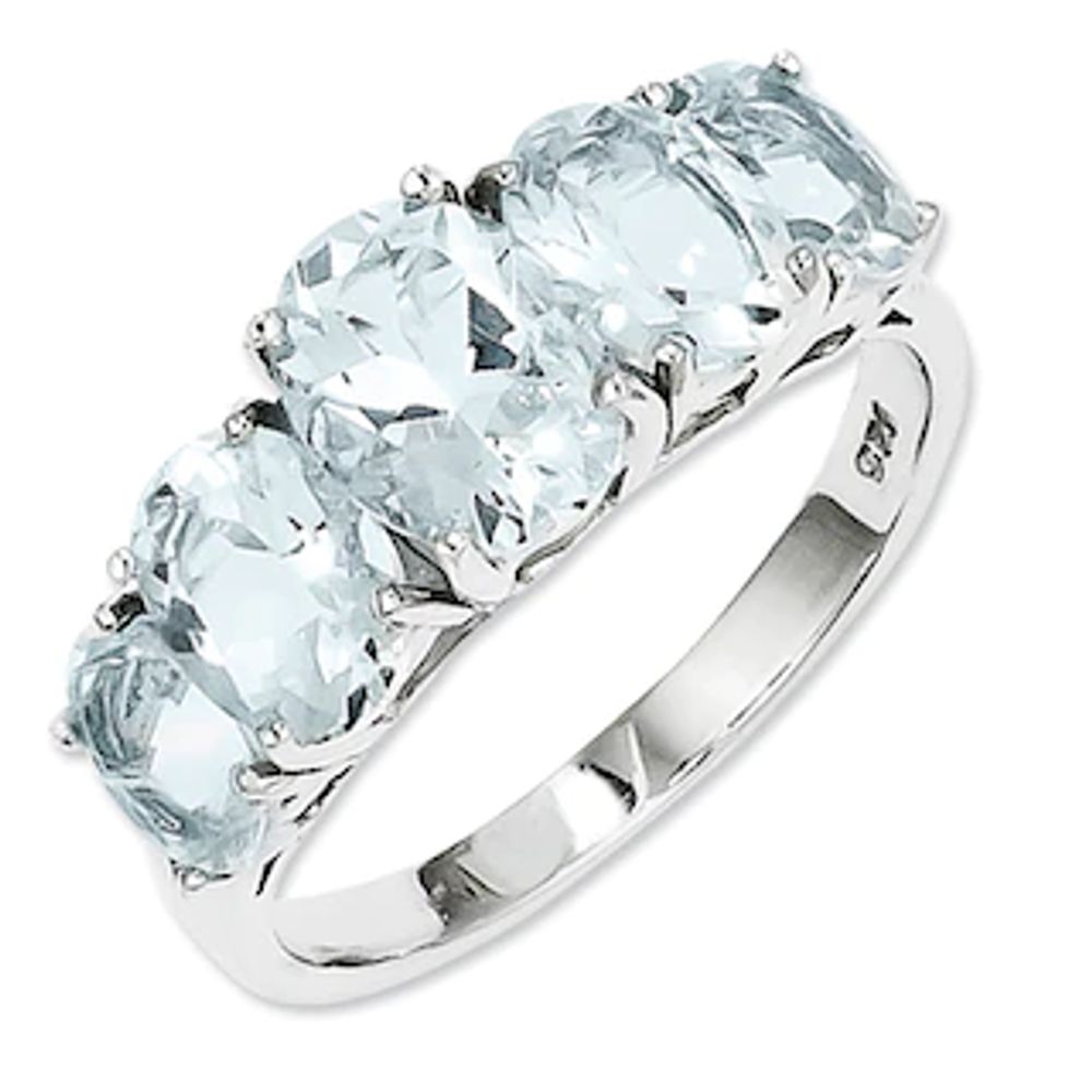 Oval Aquamarine Five Stone Ring in Sterling Silver - Size 7|Peoples Jewellers