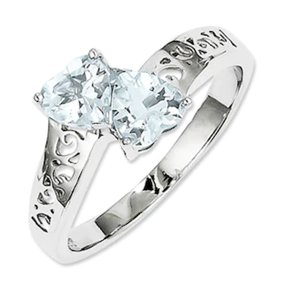 5.0mm Heart-Shaped Aquamarine Double Heart Ring in Sterling Silver - Size 7|Peoples Jewellers