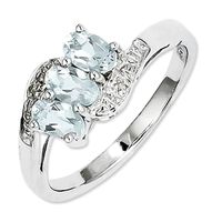 Oval Aquamarine and Diamond Accent Three Stone Ring in Sterling Silver - Size 7|Peoples Jewellers