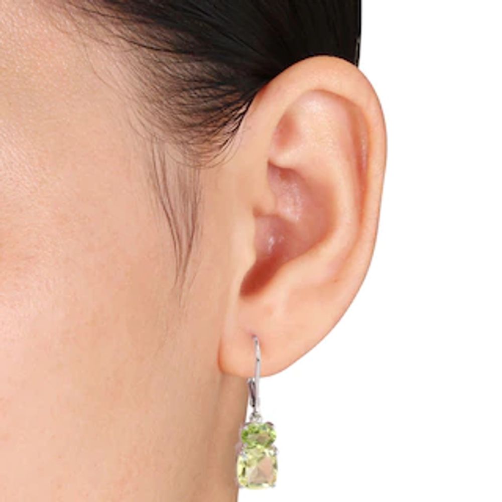 8.0mm Cushion-Cut Lemon Quartz and Peridot Drop Earrings in Sterling Silver|Peoples Jewellers