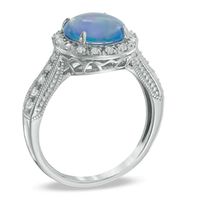 9.0mm Lab-Created Blue Opal and White Sapphire Frame Ring in Sterling Silver|Peoples Jewellers