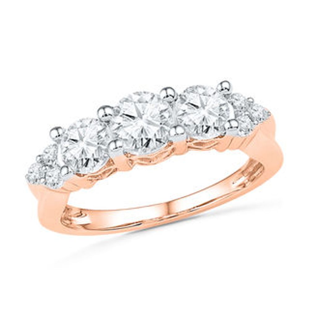 Lab-Created White Sapphire Three Stone Ring in 10K Rose Gold|Peoples Jewellers