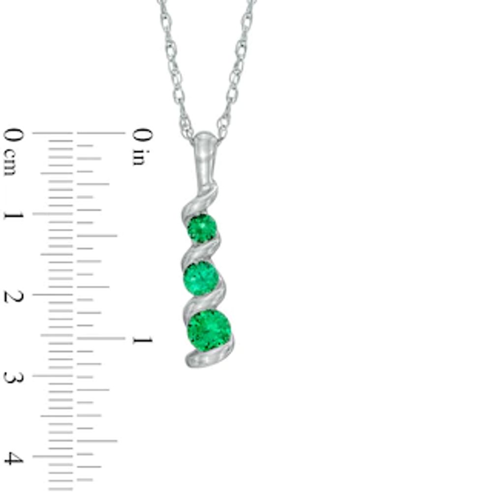 Lab-Created Emerald Three Stone Swirl Pendant in 10K White Gold|Peoples Jewellers