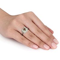 10.0mm Cushion-Cut Green Quartz and 0.10 CT. T.W. Diamond Frame Ring in 10K White Gold|Peoples Jewellers