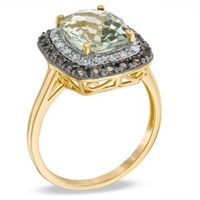 Cushion-Cut Green and Smoky Quartz with Diamond Accent Ring in 10K Gold|Peoples Jewellers