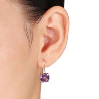 10.0mm Cushion-Cut Amethyst and Diamond Accent Drop Earrings in 10K Rose Gold|Peoples Jewellers