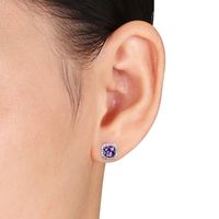 5.0mm Cushion-Cut Amethyst and 0.09 CT. T.W. Diamond Stud Earrings in 10K White Gold|Peoples Jewellers