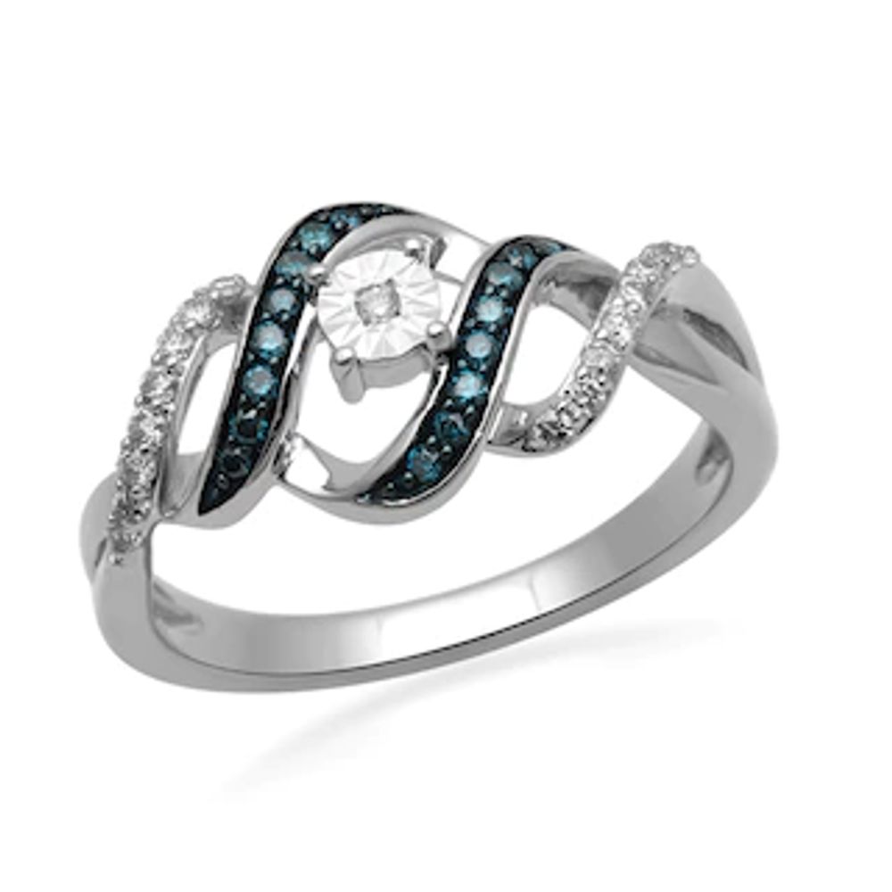 0.25 CT. T.W. Enhanced Blue and White Diamond Cascading Bypass Ring in Sterling Silver|Peoples Jewellers