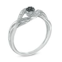 0.10 CT. T.W. Enhanced Black and White Diamond Cluster Bypass Ring in Sterling Silver|Peoples Jewellers