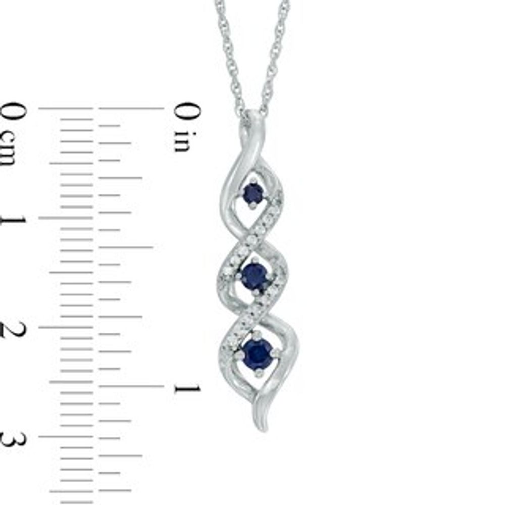 Lab-Created Blue Sapphire and Diamond Accent Three Stone Pendant in Sterling Silver|Peoples Jewellers