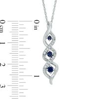 Lab-Created Blue Sapphire and Diamond Accent Three Stone Pendant in Sterling Silver|Peoples Jewellers