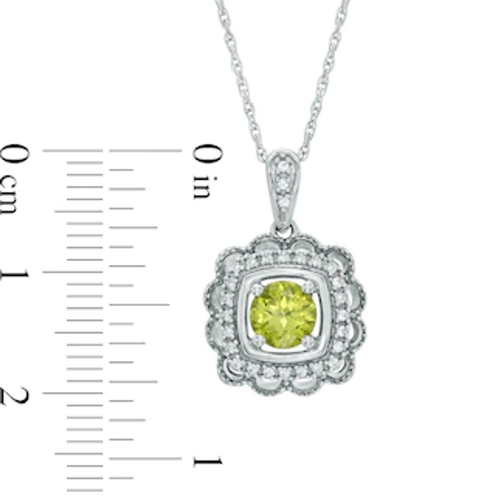 5.0mm Peridot and 0.10 CT. T.W. Diamond Frame Square Pendant in Sterling Silver|Peoples Jewellers