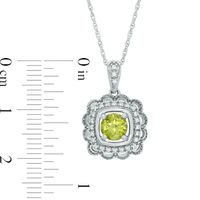 5.0mm Peridot and 0.10 CT. T.W. Diamond Frame Square Pendant in Sterling Silver|Peoples Jewellers
