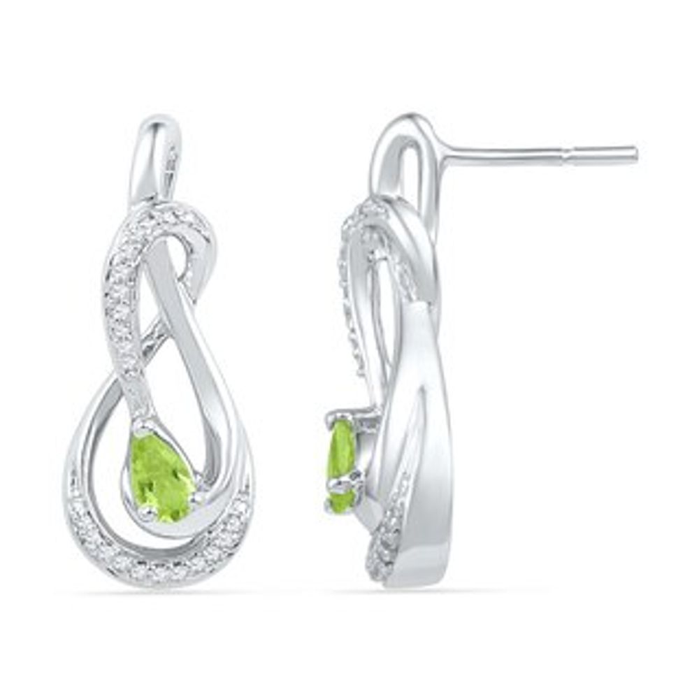 Pear-Shaped Peridot and 0.12 CT. T.W. Diamond Drop Earrings in Sterling Silver|Peoples Jewellers