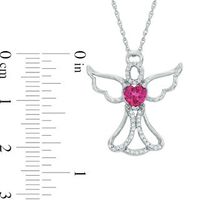 5.0mm Heart-Shaped Lab-Created Ruby and 0.14 CT. T.W. Diamond Angel Pendant in Sterling Silver|Peoples Jewellers