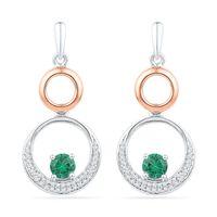 4.3mm Lab-Created Emerald and 0.20 CT. T.W. Diamond Double Circle Drop Earrings in Sterling Silver and 10K Rose Gold|Peoples Jewellers