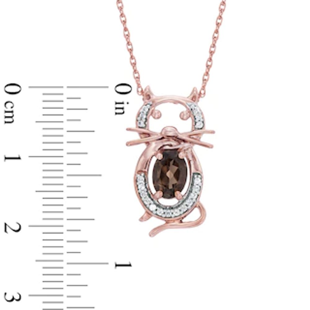 Oval Smoky Quartz and 0.10 CT. T.W. Diamond Cat Pendant in 10K Rose Gold|Peoples Jewellers