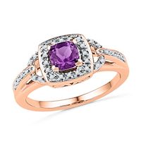 5.0mm Cushion-Cut Amethyst and 0.11  CT. T.W. Diamond Frame Ring in 10K Rose Gold|Peoples Jewellers