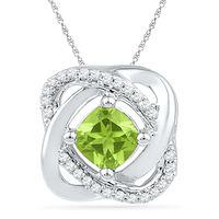 5.0mm Cushion-Cut Peridot and 0.12 CT. T.W. Diamond Swirl Pendant in 10K White Gold|Peoples Jewellers