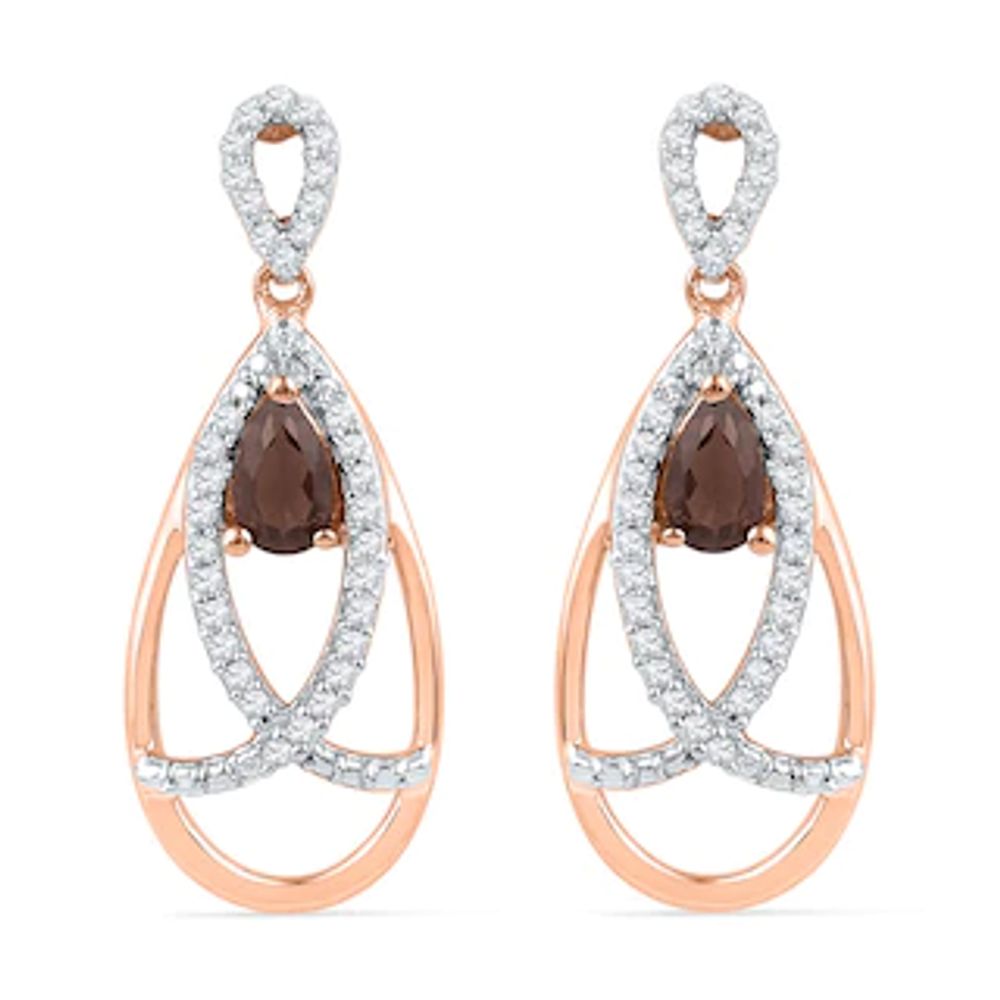 Pear-Shaped Smoky Quartz and 0.25 CT. T.W. Diamond Drape Drop Earrings in 10K Rose Gold|Peoples Jewellers