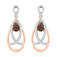 Pear-Shaped Smoky Quartz and 0.25 CT. T.W. Diamond Drape Drop Earrings in 10K Rose Gold|Peoples Jewellers