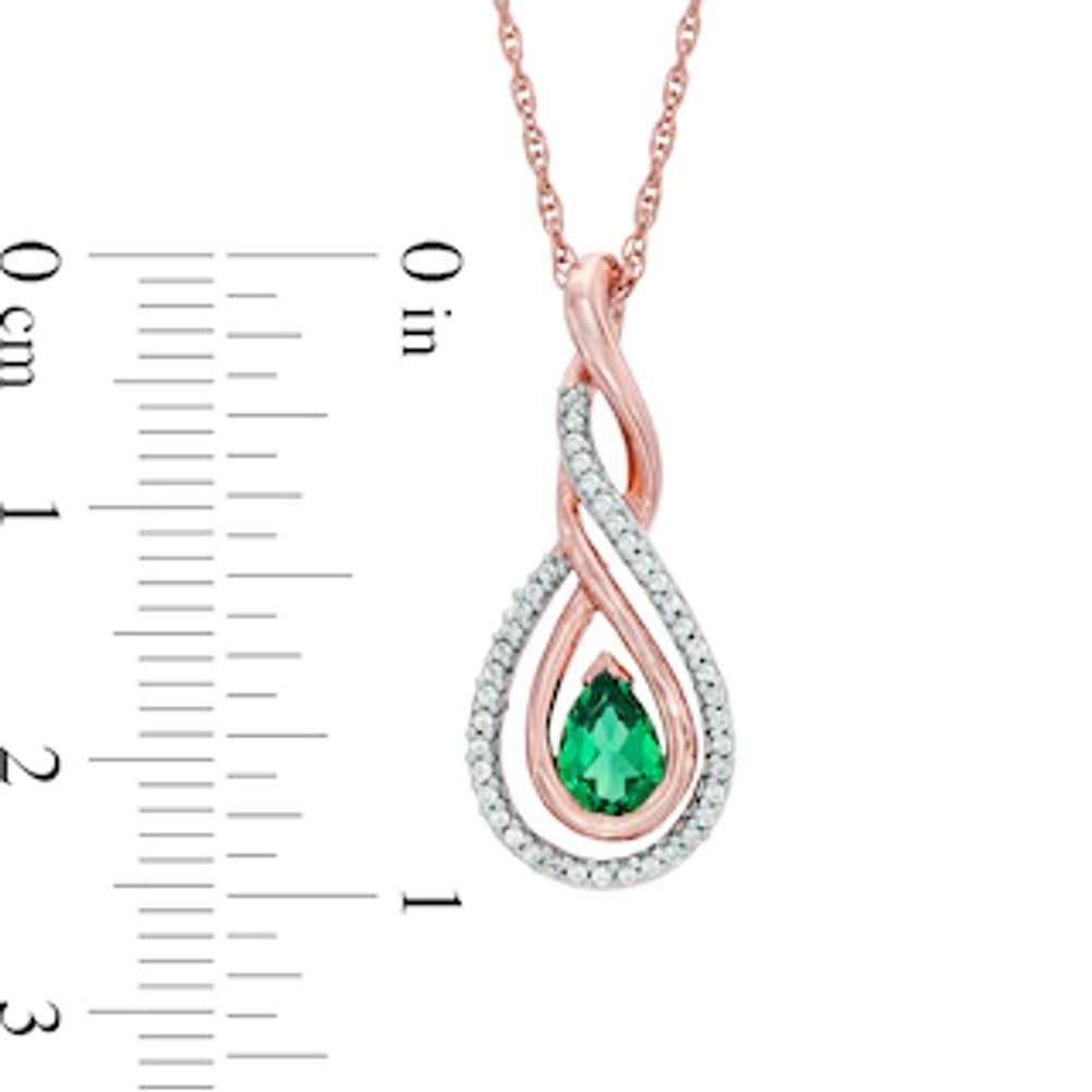 Pear-Shaped Lab-Created Emerald and 0.12 CT. T.W. Diamond Infinity Loop Pendant in 10K Rose Gold|Peoples Jewellers