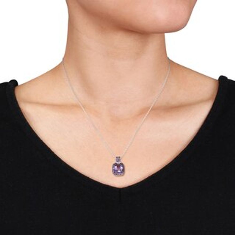 Cushion-Cut Amethyst and Diamond Accent Pendant in Sterling Silver with Black Rhodium|Peoples Jewellers