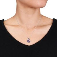 Cushion-Cut Amethyst and Diamond Accent Pendant in Sterling Silver with Black Rhodium|Peoples Jewellers