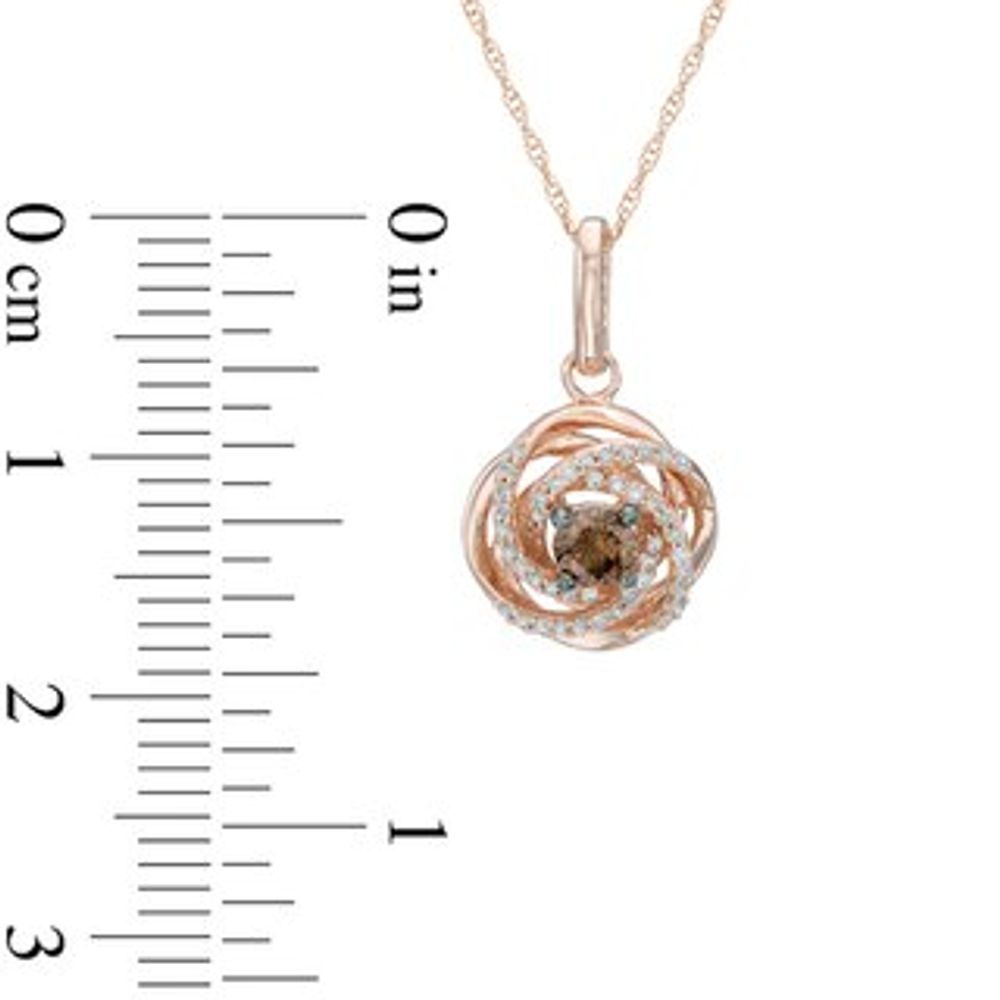 0.25 CT. T.W. Champagne and White Diamond Love Knot Pendant in 10K Rose Gold|Peoples Jewellers