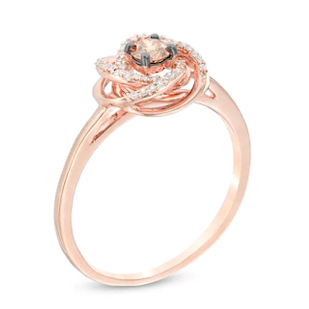 0.25 CT. T.W. Champagne and White Diamond Love Knot Ring in 10K Rose Gold|Peoples Jewellers
