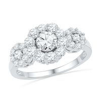 Lab-Created White Sapphire Three Stone Frame Ring in 10K White Gold|Peoples Jewellers