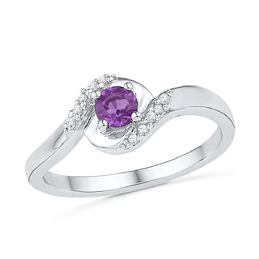 Amethyst and Diamond Accent Bypass Midi Ring in Sterling Silver|Peoples Jewellers