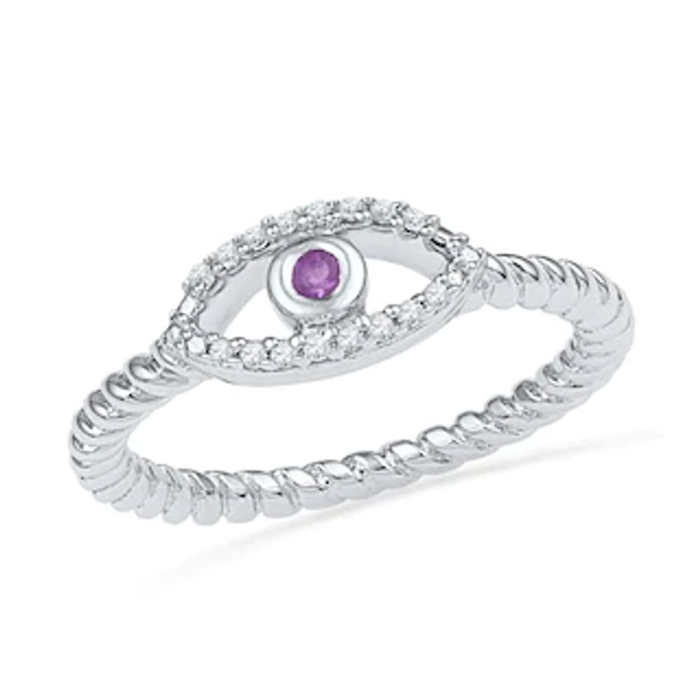 Amethyst and 0.04 CT. T.W. Diamond Evil Eye Midi Ring in Sterling Silver|Peoples Jewellers