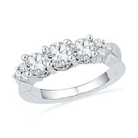 Lab-Created White Sapphire and 0.12 CT. T.W. Diamond Three Stone Ring in 10K White Gold|Peoples Jewellers
