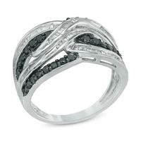 1.00 CT. T.W. Enhanced Black and White Diamond Layered Braid Ring in 10K White Gold|Peoples Jewellers