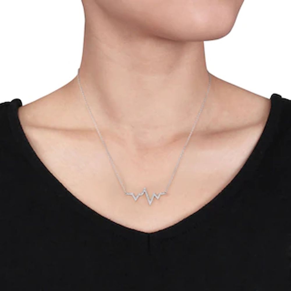 Diamond Accent Heartbeat Necklace in Sterling Silver|Peoples Jewellers