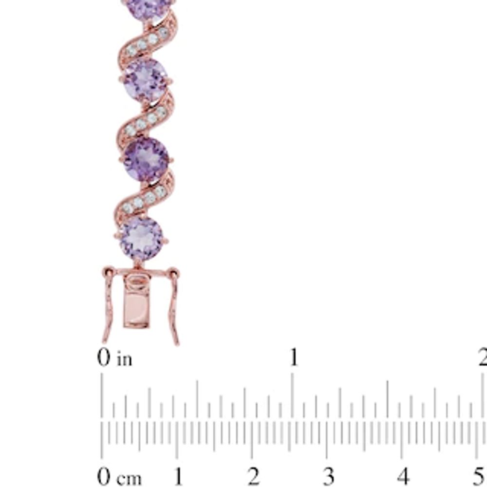 6.0mm Rose de France Amethyst and Lab-Created White Sapphire Bracelet in Sterling Silver with 18K Rose Gold Plate|Peoples Jewellers