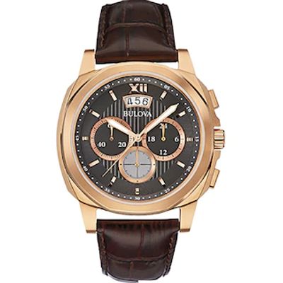 Men's Bulova Chronograph Strap Watch with Black Dial (Model: 97B136)|Peoples Jewellers