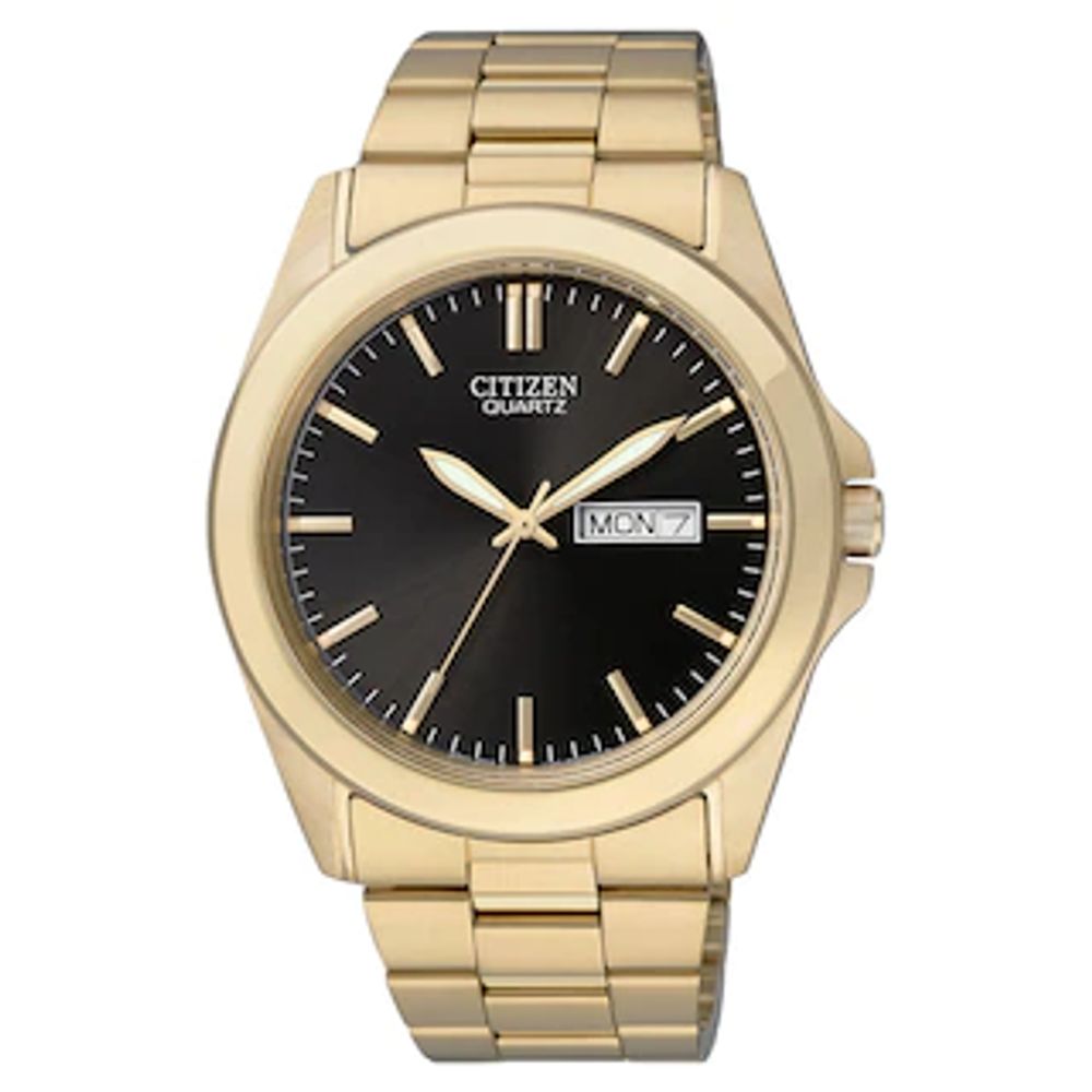 Men's Citizen Quartz Gold-Tone Watch with Black Dial (Model: BF0582-51F)|Peoples Jewellers