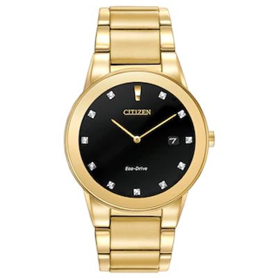 Men's Citizen Eco-Drive® Axiom Diamond Accent Gold-Tone Watch with Black Dial (Model: AU1062-56G)|Peoples Jewellers