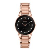 Ladies' Citizen Eco-Drive® Axiom Diamond Accent Rose-Tone Watch with Black Dial (Model: GA1058-59Q)|Peoples Jewellers