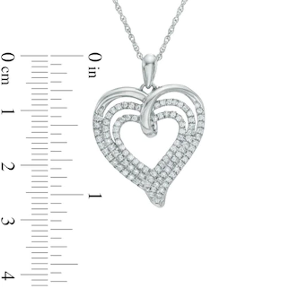 0.50 CT. T.W. Diamond Multi-Row Ribbon Heart Pendant in Sterling Silver|Peoples Jewellers