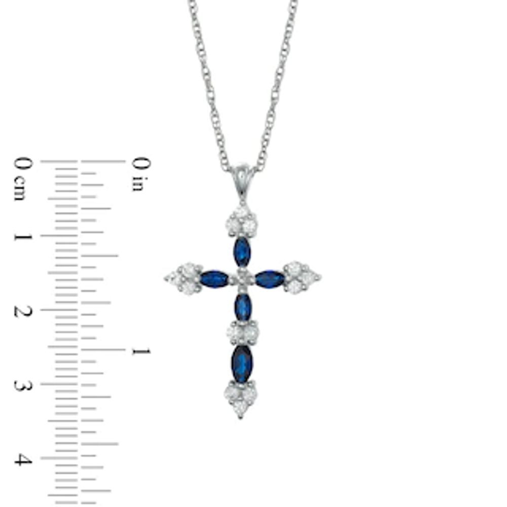 Marquise-Cut Lab-Created Blue and White Sapphire Cross Pendant in Sterling Silver|Peoples Jewellers