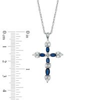 Marquise-Cut Lab-Created Blue and White Sapphire Cross Pendant in Sterling Silver|Peoples Jewellers