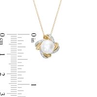 7.0mm Freshwater Cultured Pearl and Diamond Accent Swirl Pendant in 10K Gold|Peoples Jewellers